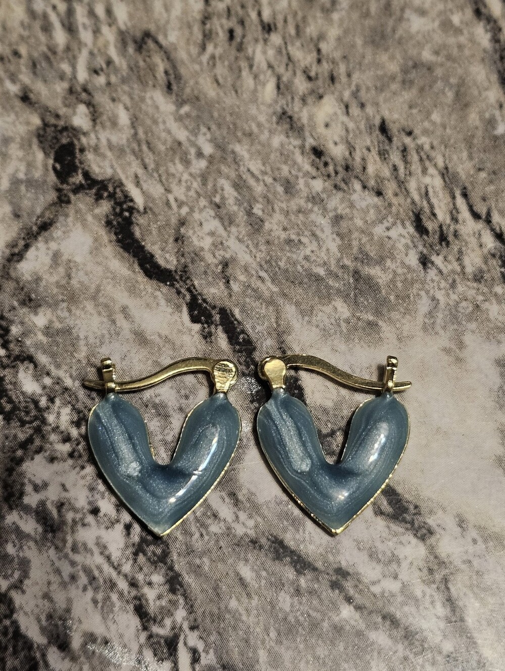 Gold Tone Blue Heart Earrings